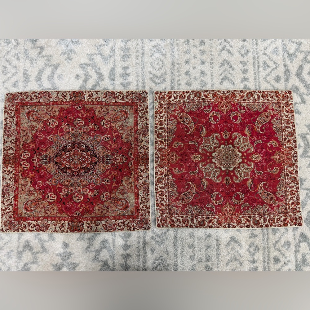 Persian Termeh Pillow Covers Pair Red Paisley Isfahan Style Silk Blend